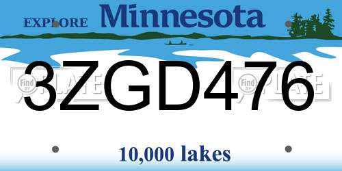 3ZGD476 Minnesota License Plate