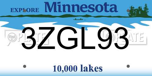 3ZGL93 Minnesota License Plate