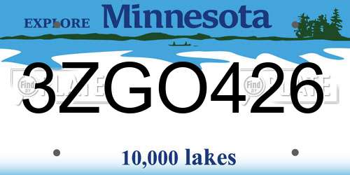 3ZGO426 Minnesota License Plate