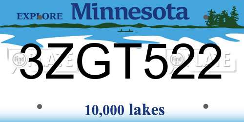 3ZGT522 Minnesota License Plate