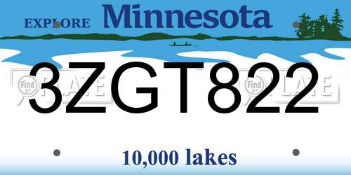 3ZGT822 Minnesota License Plate