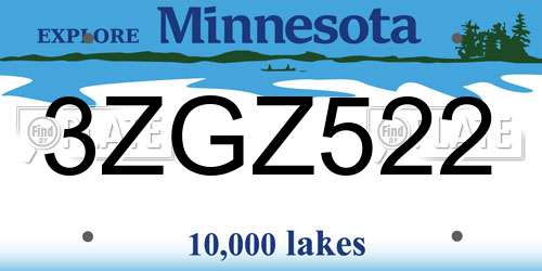 3ZGZ522 Minnesota License Plate
