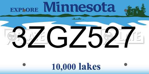 3ZGZ527 Minnesota License Plate