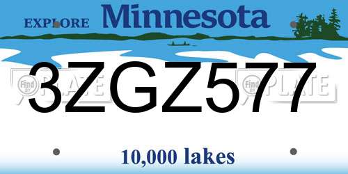 3ZGZ577 Minnesota License Plate