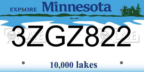 3ZGZ822 Minnesota License Plate