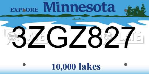 3ZGZ827 Minnesota License Plate