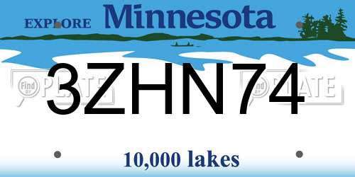 3ZHN74 Minnesota License Plate