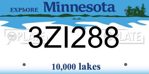 3ZI288 Minnesota License Plate