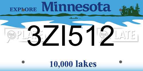 3ZI512 Minnesota License Plate