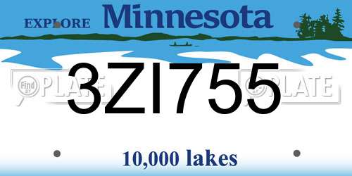 3ZI755 Minnesota License Plate