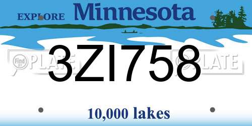 3ZI758 Minnesota License Plate