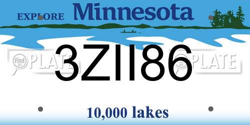 3ZII86 Minnesota License Plate
