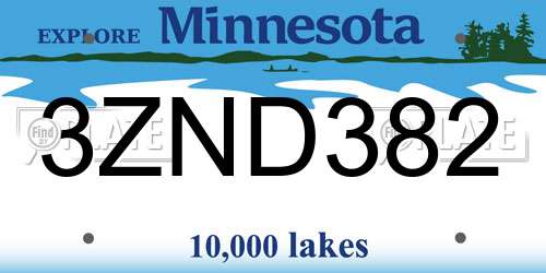 3ZND382 Minnesota License Plate