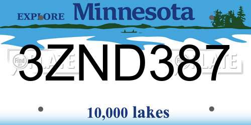 3ZND387 Minnesota License Plate