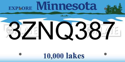 3ZNQ387 Minnesota License Plate