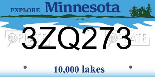 3ZQ273 Minnesota License Plate