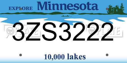 3ZS3222 Minnesota License Plate