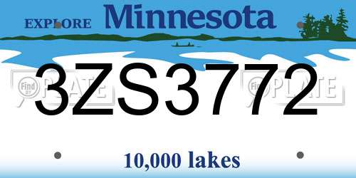 3ZS3772 Minnesota License Plate