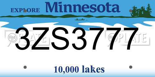 3ZS3777 Minnesota License Plate
