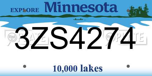 3ZS4274 Minnesota License Plate