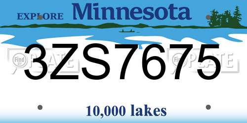 3ZS7675 Minnesota License Plate