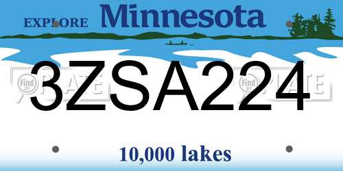 3ZSA224 Minnesota License Plate