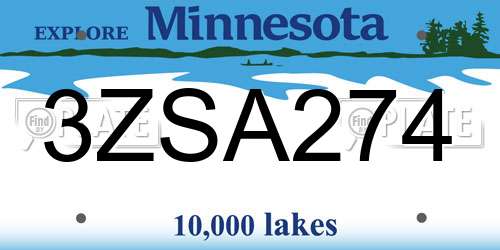 3ZSA274 Minnesota License Plate
