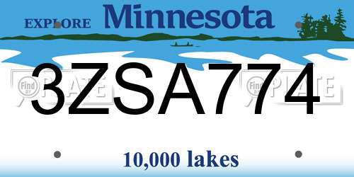 3ZSA774 Minnesota License Plate