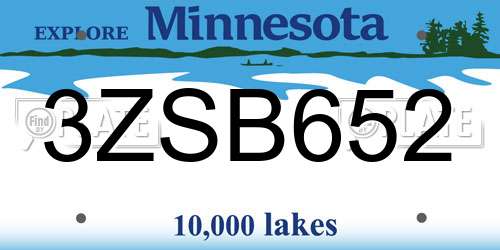 3ZSB652 Minnesota License Plate