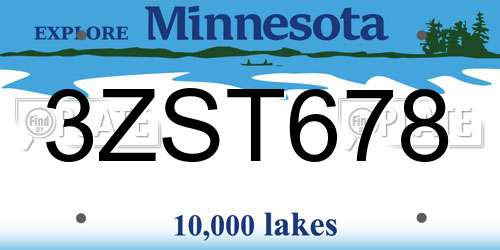 3ZST678 Minnesota License Plate