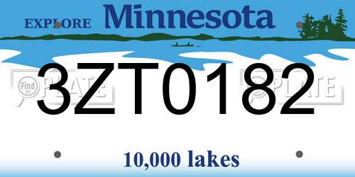 3ZT0182 Minnesota License Plate