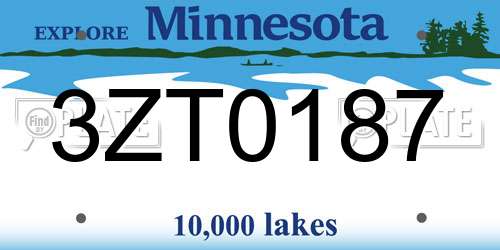 3ZT0187 Minnesota License Plate