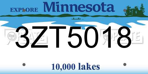 3ZT5018 Minnesota License Plate