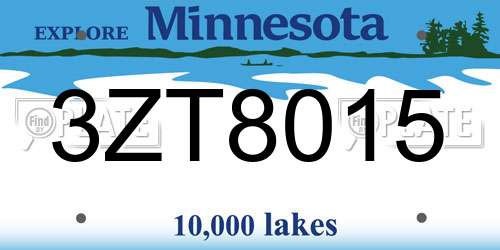 3ZT8015 Minnesota License Plate
