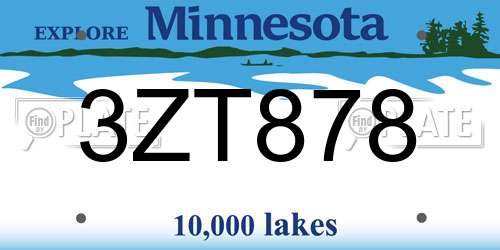 3ZT878 Minnesota License Plate