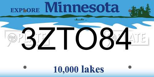 3ZTO84 Minnesota License Plate