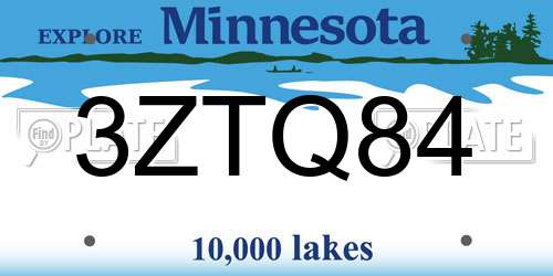 3ZTQ84 Minnesota License Plate