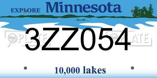 3ZZ054 Minnesota License Plate