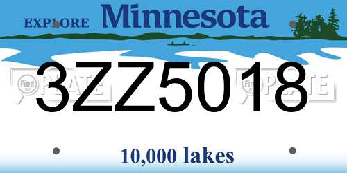 3ZZ5018 Minnesota License Plate