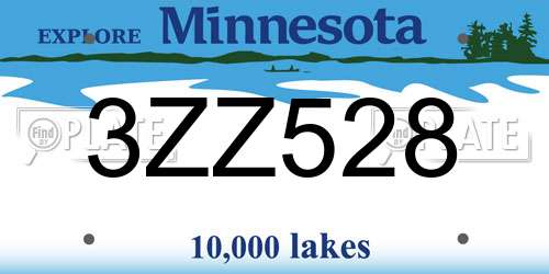 3ZZ528 Minnesota License Plate