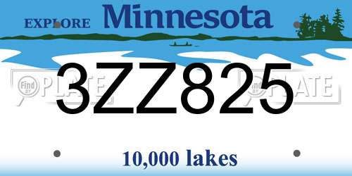 3ZZ825 Minnesota License Plate