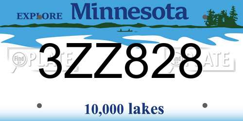 3ZZ828 Minnesota License Plate