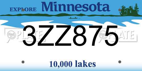 3ZZ875 Minnesota License Plate