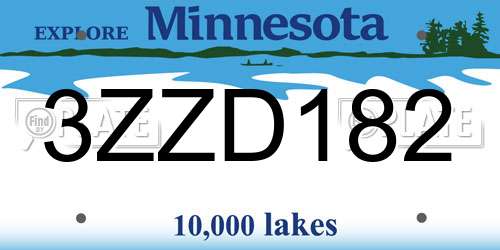 3ZZD182 Minnesota License Plate