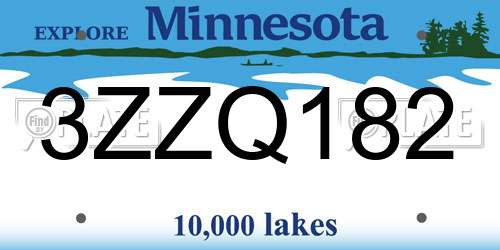 3ZZQ182 Minnesota License Plate