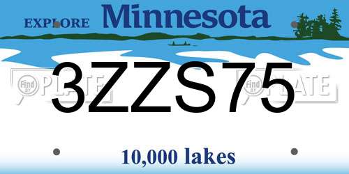 3ZZS75 Minnesota License Plate