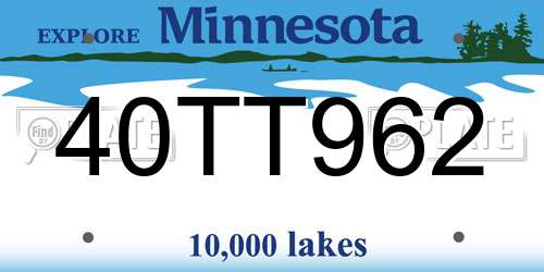 40TT962 Minnesota License Plate