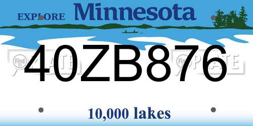 40ZB876 Minnesota License Plate