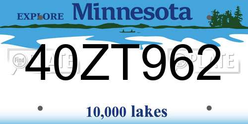 40ZT962 Minnesota License Plate
