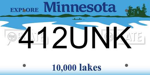 412UNK Minnesota License Plate